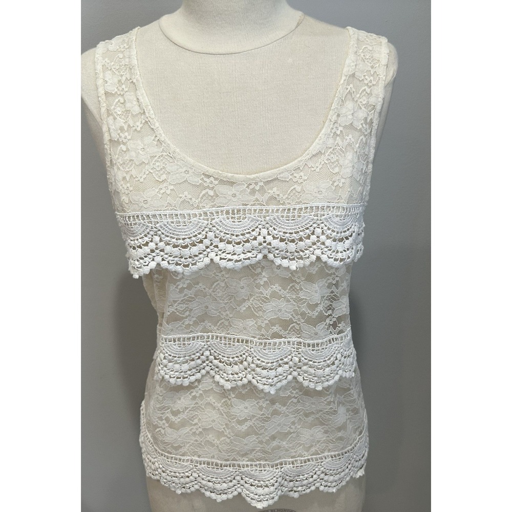 Y2K Bongo ivory lace Mesh Crochet Boho top size XL
